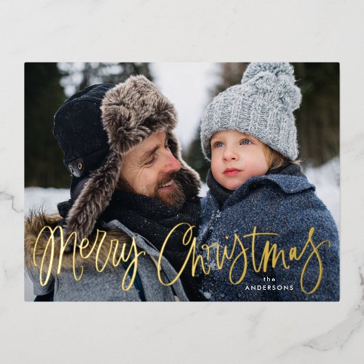 Carte Postale De Vacances En Aluminium Joyeux Noël Whimsical Gold Script photo (Recto)