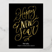 Carte Postale De Vacances En Aluminium Joyeux Nouvel An Black Gold Script Moderne (Recto)