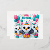 Carte Postale De Vacances En Aluminium Joyeux Oiseaux d'anniversaire (Recto/Verso)