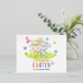 Carte Postale De Vacances En Aluminium Joyeux Pâques mignonne Rabbit Bouquet Fleurs de pr (Debout devant)