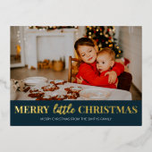 Carte Postale De Vacances En Aluminium Joyeux petit Noël bleu or photo moderne (Recto)