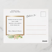 Carte Postale De Vacances En Aluminium Joyeux Script Botanique 2-Photo avec cadre Or (Verso)