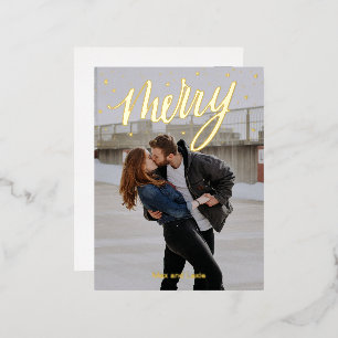 Carte Postale De Vacances En Aluminium Joyeux script Golden Wreath photo Noël