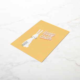 Carte Postale De Vacances En Aluminium Joyeux texte de Pâques avec lapin orange