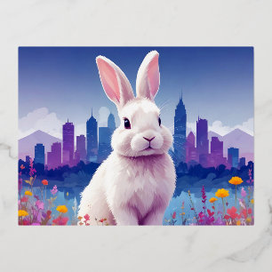 Carte Postale De Vacances En Aluminium Lapin Vintage Animal Nature Arbre Forêt Ville Art