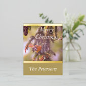 Carte Postale De Vacances En Aluminium LavishlyOn Monogramme Red Bird Pine Tree Branche (Debout devant)