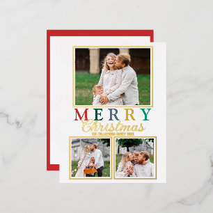 Carte Postale De Vacances En Aluminium Lettres colorées 3 Photo Joyeux Noël Chic Gold