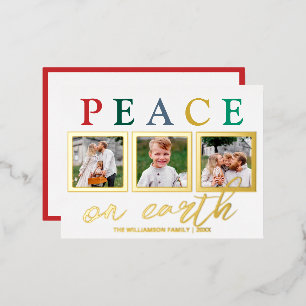 Carte Postale De Vacances En Aluminium Lettres colorées 3 Photo Peace On Earth Chic Gold