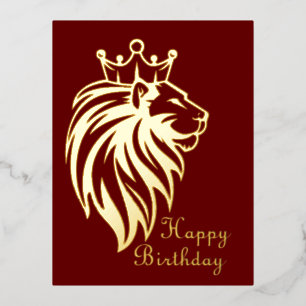 Carte Postale De Vacances En Aluminium Lion Avec Couronne - Style Or 2
