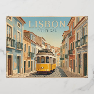 Carte Postale De Vacances En Aluminium Lisbon Portugal Vintage Travel Postcard