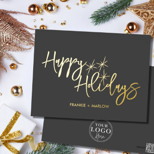 Carte Postale De Vacances En Aluminium Logo d'affaires luxueux Happy Holidays Real Gold
