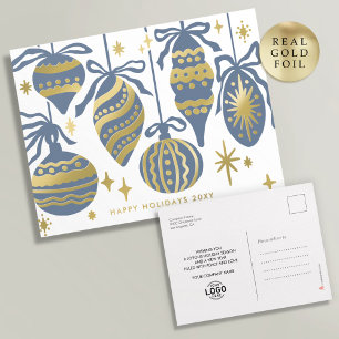 Carte Postale De Vacances En Aluminium Logo Poussiéreux Bleu Décor Blanc Entreprise Or