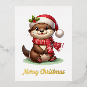 Carte Postale De Vacances En Aluminium Loutre de Noël adorable 