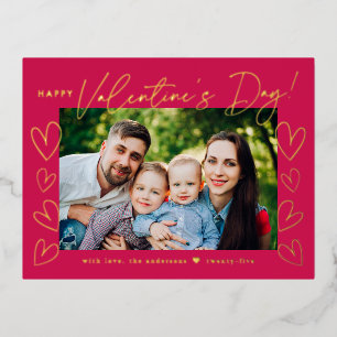 Carte Postale De Vacances En Aluminium Magenta moderne et script d'or Saint Valentin