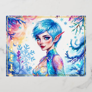 Carte Postale De Vacances En Aluminium Magic elf neige forêt gelée conte de fées
