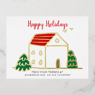 Carte Postale De Vacances En Aluminium Maison d'hiver mignonne Immobilier Entreprise comm