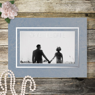 Carte Postale De Vacances En Aluminium Marbre bleu moderne Mariage photo Enregistrer la d