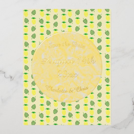 Carte Postale De Vacances En Aluminium Mariage d'été tropical Ananas et Palm Feuille (Recto)