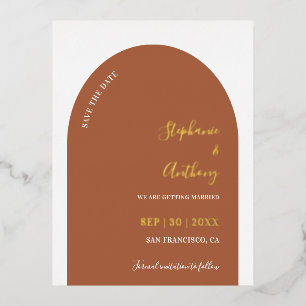 Carte Postale De Vacances En Aluminium Mariage en terre cuite, or et arc blanc