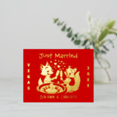 Carte Postale De Vacances En Aluminium Marié À Las Vegas, Fox Couple Rouge Et Or (Debout devant)