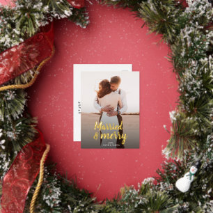 Carte Postale De Vacances En Aluminium Mariés & Joyeux Noël de mariage Merci Photo
