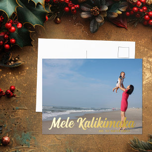 Carte Postale De Vacances En Aluminium Mele Kalikimaka Chic Typographie Photo de plage Or