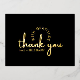 Carte Postale De Vacances En Aluminium Merci moderne Script Gold Black Custom Business