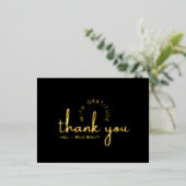 Carte Postale De Vacances En Aluminium Merci moderne Script Gold Black Custom Business (Debout devant)