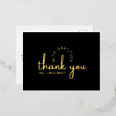 Carte Postale De Vacances En Aluminium Merci moderne Script Gold Black Custom Business (Recto/Verso)
