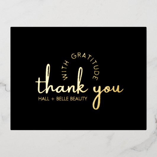 Carte Postale De Vacances En Aluminium Merci moderne Script Gold Black Custom Business (Recto)