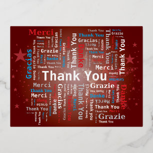 Carte Postale De Vacances En Aluminium Merci Word Cloud - 5 langues - Rouge