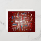 Carte Postale De Vacances En Aluminium Merci Word Cloud - 5 langues - Rouge (Recto/Verso)