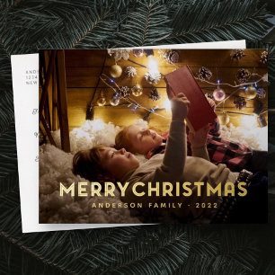 Carte Postale De Vacances En Aluminium Merry Christmas Modern Simple Typography