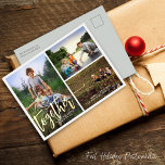 Carte Postale De Vacances En Aluminium Mieux Ensemble Trois Photos<br><div class="desc">Carte postale moderne de trois photos collage vacances. Calligraphie lettrage à la main en feuille d'or superposant photo.</div>