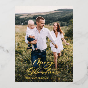 Carte Postale De Vacances En Aluminium Minimum moderne 1 photo Noël élégant script F