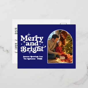 Carte Postale De Vacances En Aluminium Minuit Bleu & Argent Joyeux & Bright Retro Xmas