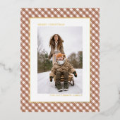 Carte Postale De Vacances En Aluminium Mocha Brown En vichy Plaid Motif Photo Noël (Recto)