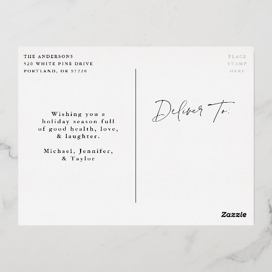 Carte Postale De Vacances En Aluminium Modern Let it Snow Script Photo (Verso)