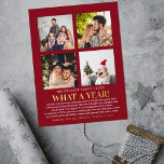 Carte Postale De Vacances En Aluminium Modern What A Year In Review 4 Photo Collage Real<br><div class="desc">Ces cartes postales de vacances simples et modernes en papier peint sont parfaites pour envoyer à la famille et aux amis cette année. Personnalisez-les facilement avec votre propre texte et photos et veillez à wow votre famille et vos amis.</div>