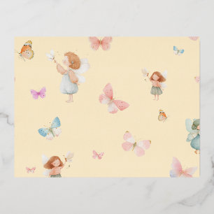 Carte Postale De Vacances En Aluminium Motif de fée pastel Design de nurserie papillon mi
