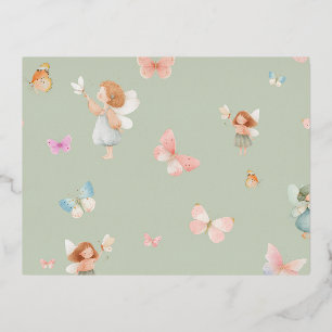 Carte Postale De Vacances En Aluminium Motif de fée pastel Design de nurserie papillon mi