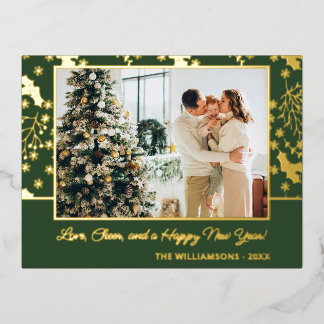 Carte Postale De Vacances En Aluminium Motif de flocons de neige Feuilles Holly en or per