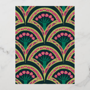 Carte Postale De Vacances En Aluminium Motif de ventilateur floral rose et vert