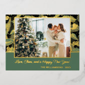 Carte Postale De Vacances En Aluminium Motif Feuille D'Or Et D'Arbre Verte (Recto)