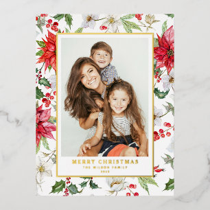 Carte Postale De Vacances En Aluminium Motif floral festif d'hiver Photo de Noël