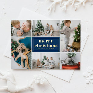 Carte Postale De Vacances En Aluminium Navy Blue Retro Joyeux Noël Photo Collage