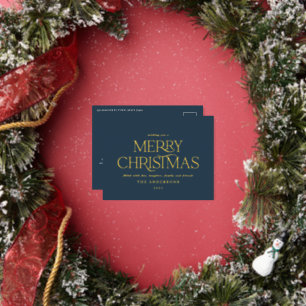 Carte Postale De Vacances En Aluminium Noël bleu élégant minimaliste typographie moderne