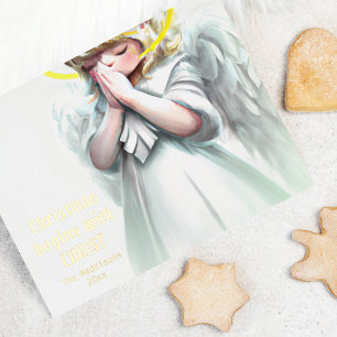 Carte Postale De Vacances En Aluminium Noël commence avec Christ Praying Angel