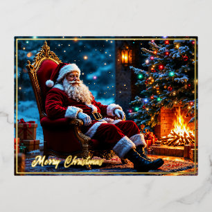 Carte Postale De Vacances En Aluminium Noël magique Santa Claus cheminée confortable