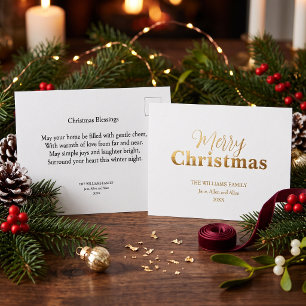 Carte Postale De Vacances En Aluminium Noël Minimaliste Élégant Blanc et Or